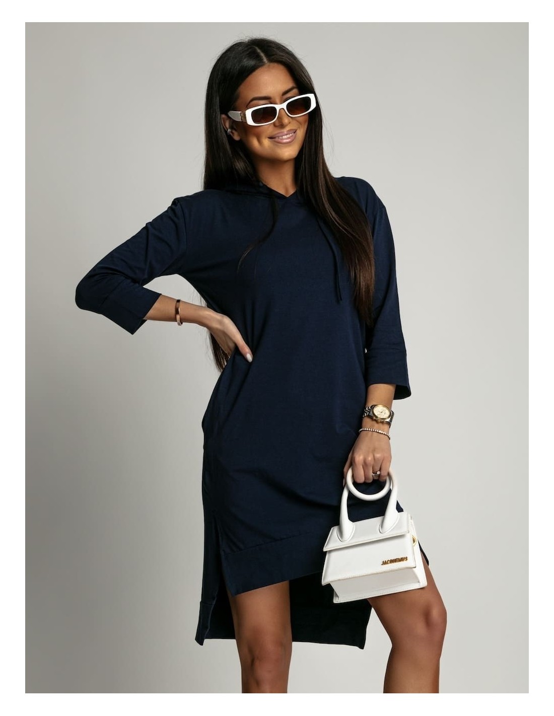 Navy blue sports dress with a hood 4187 - Online store - Boutique